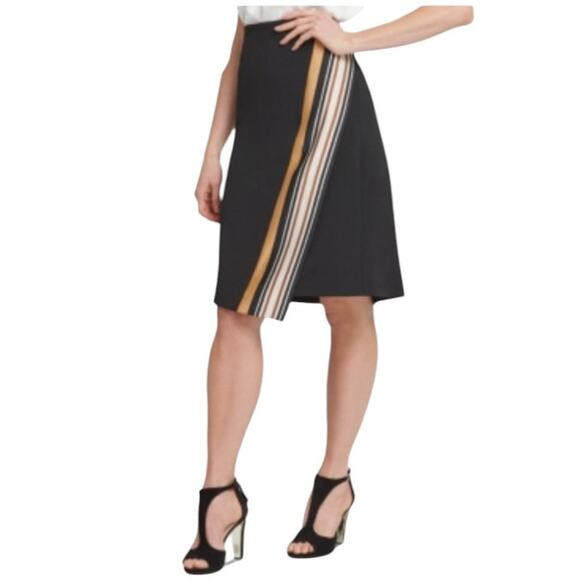 DKNY Black And Gold Asymmetrical Border-Print Wrap Skirt Size 2 NWT - Picture 7 of 7
